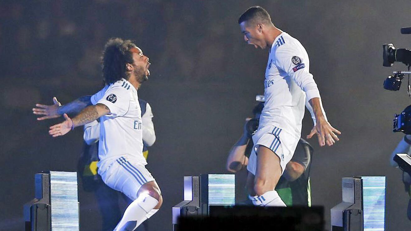 Marcelo y Cristiano Ronaldo en la celebración de la Champions