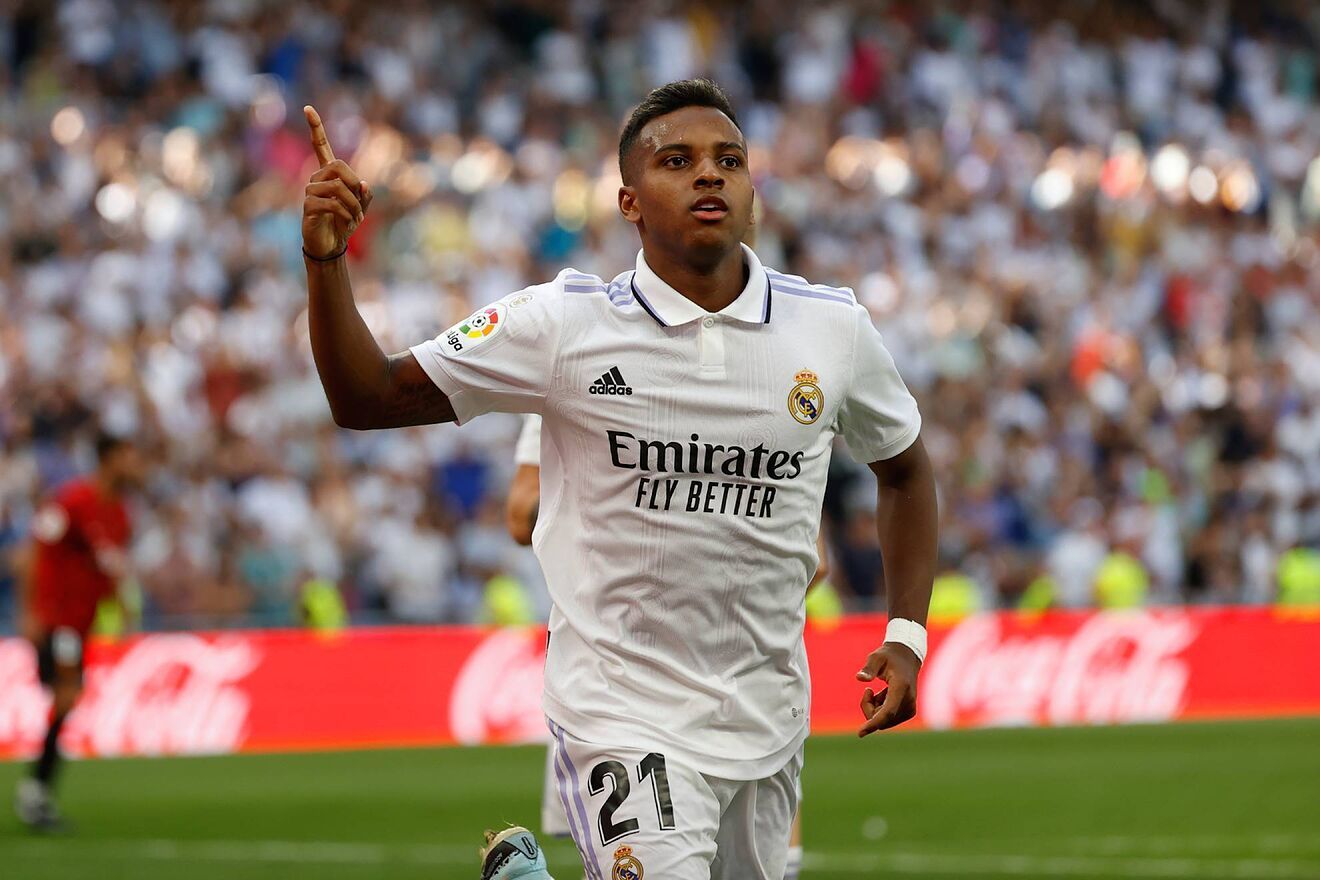 Rodrygo celebra un gol con el Real Madrid 