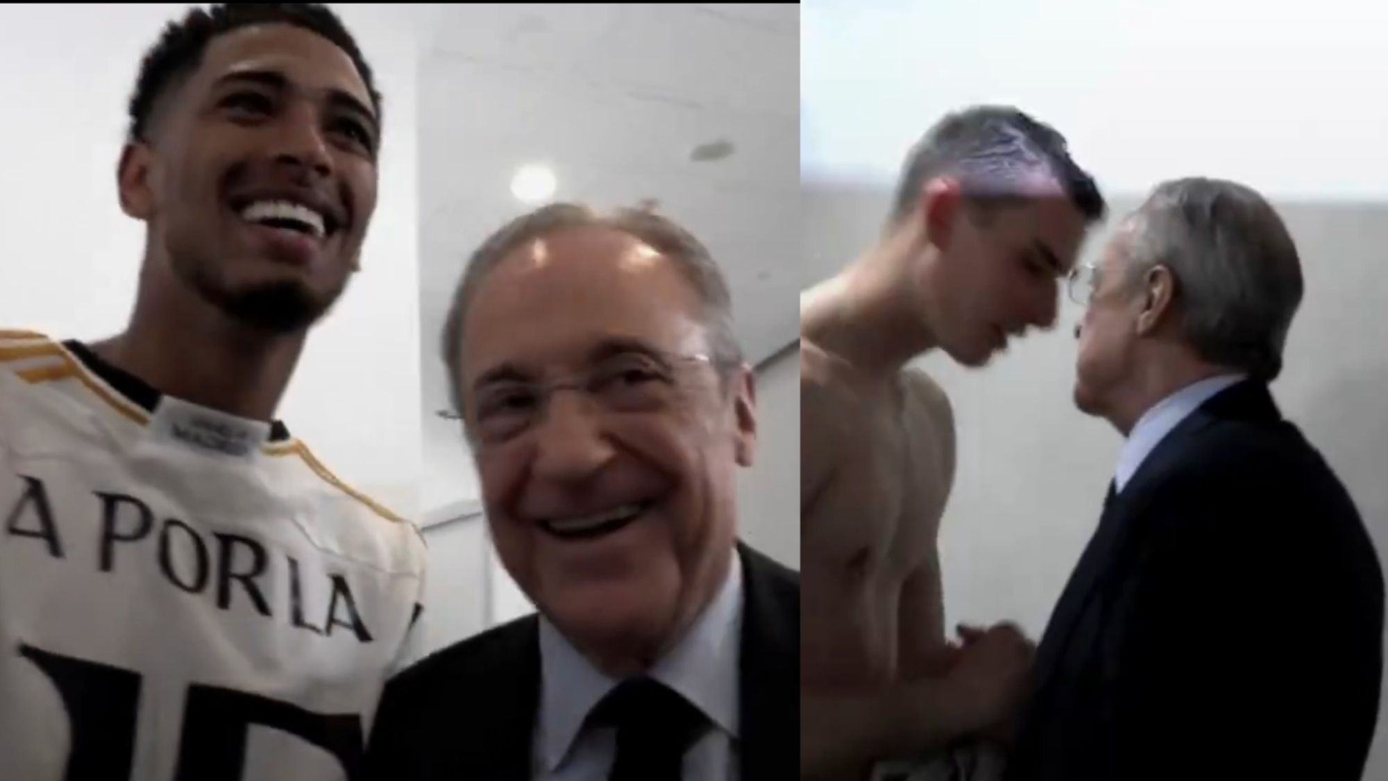 El saludo de Florentino Pérez a los jugadores tras la remontada contra el Bayern