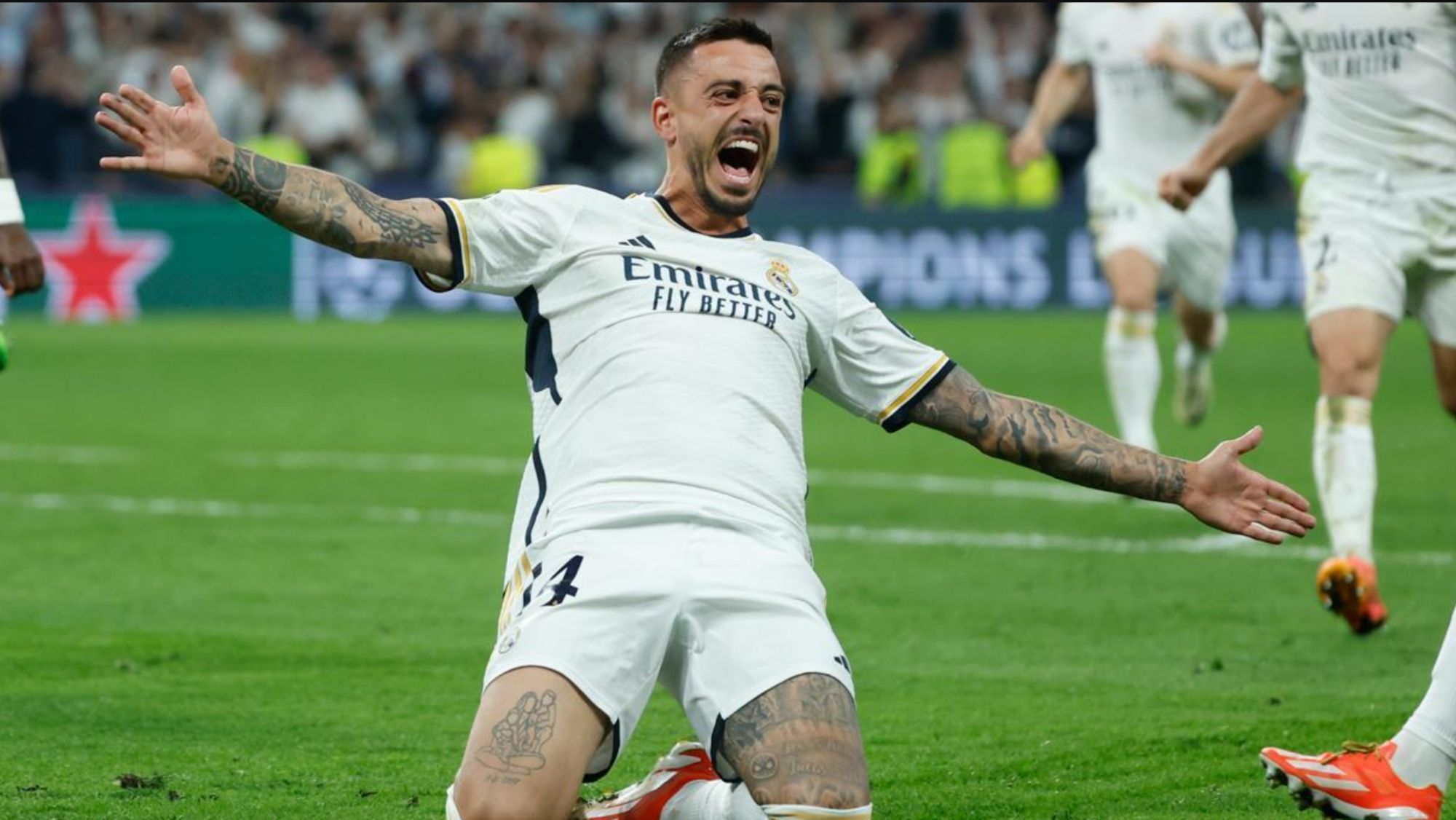 Joselu celebrando un gol con el Real Madrid