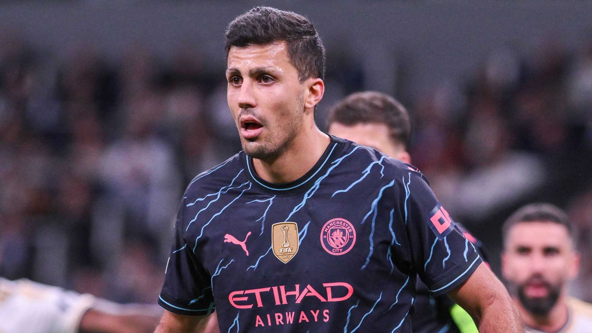 Rodri, durante el último partido entre el Manchester City y el Real Madrid en la Champions.