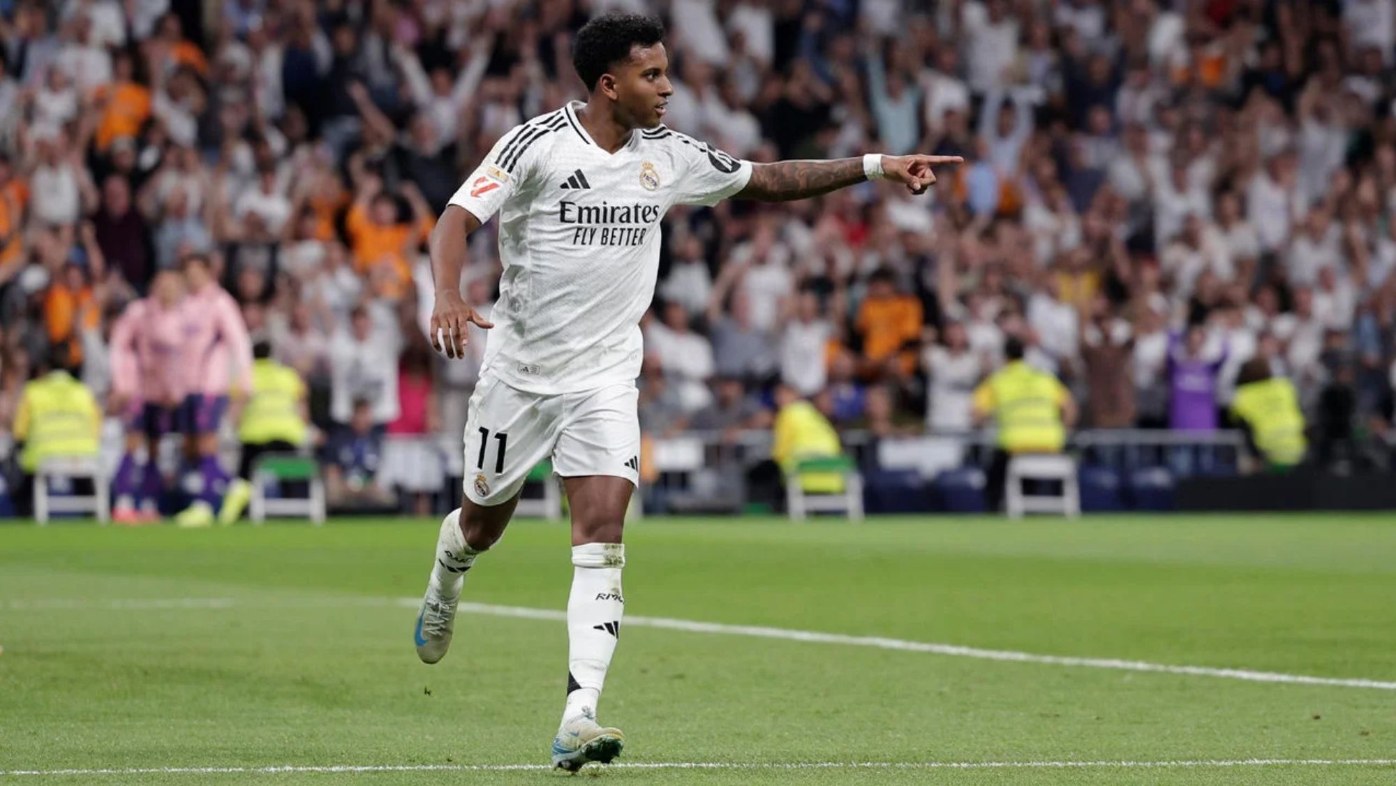 Rodrygo, celebrando un gol reciente con el Madrid.