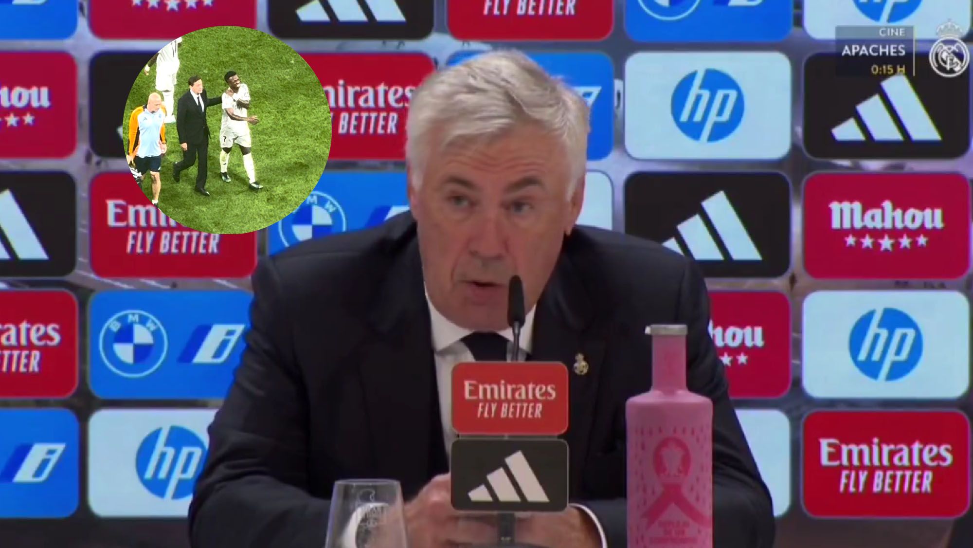 Ancelotti confirma la lesión de Vinicius y anuncia pruebas para el brasileño: “Está bloqueado”