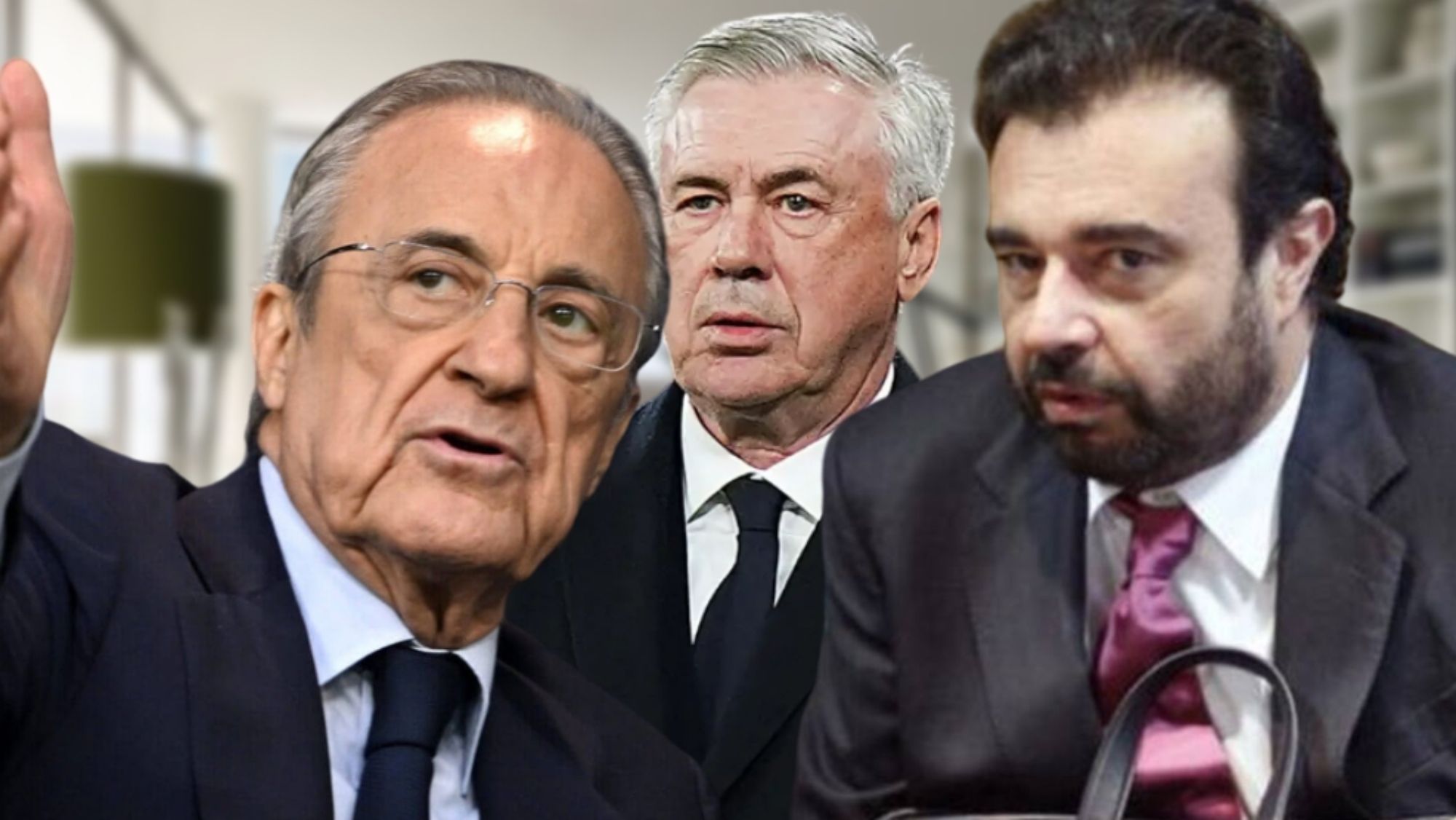 Florentino Pérez, Carlo Ancelotti y José Ángel Sánchez.