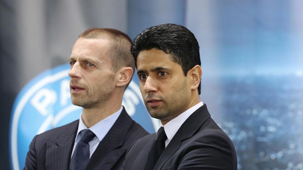 Aleksander Ceferin, presidente de la UEFA, y Nasser Al-Khelaifi, presidente del PSG.