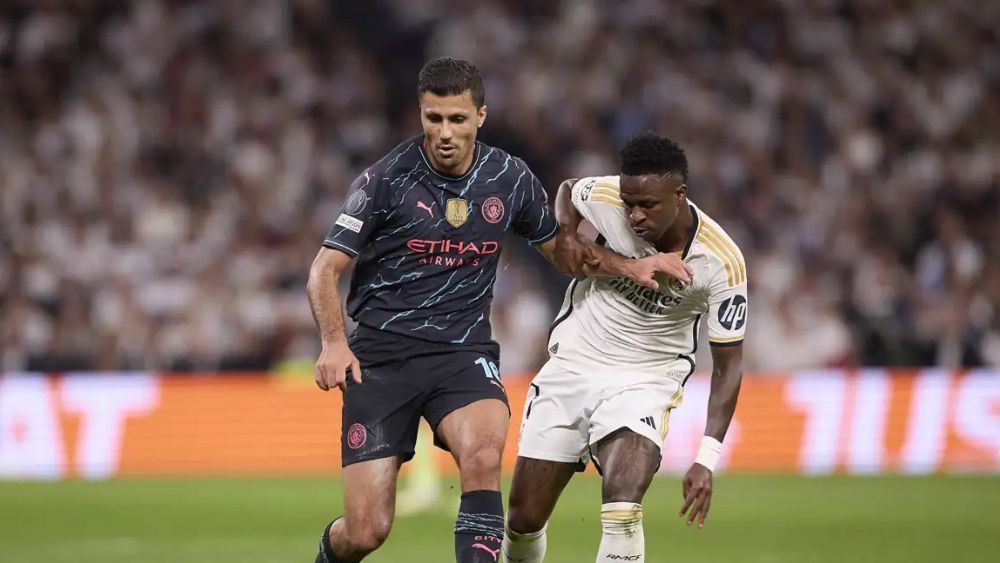 Vinicius y Rodri, durante uno de los últimos partidos entre Real Madrid y Manchester City.