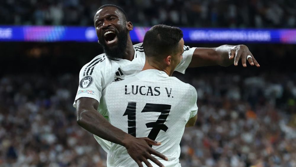 Antonio Rudiger y Lucás Vázquez, celebrando recientemente un gol en Champions.