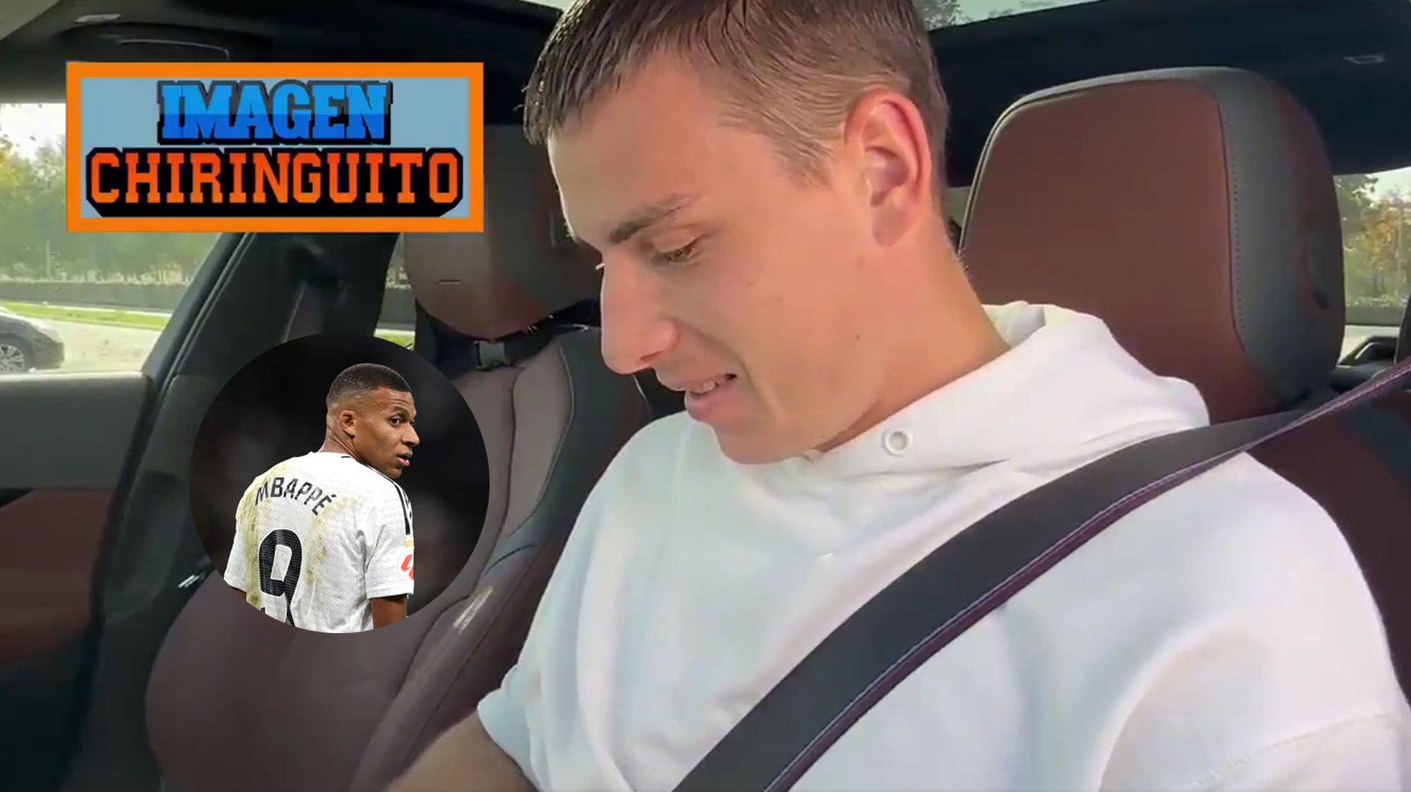 Andriy Lunin hablando sobre Mbappé al micrófono del Chiringuito.