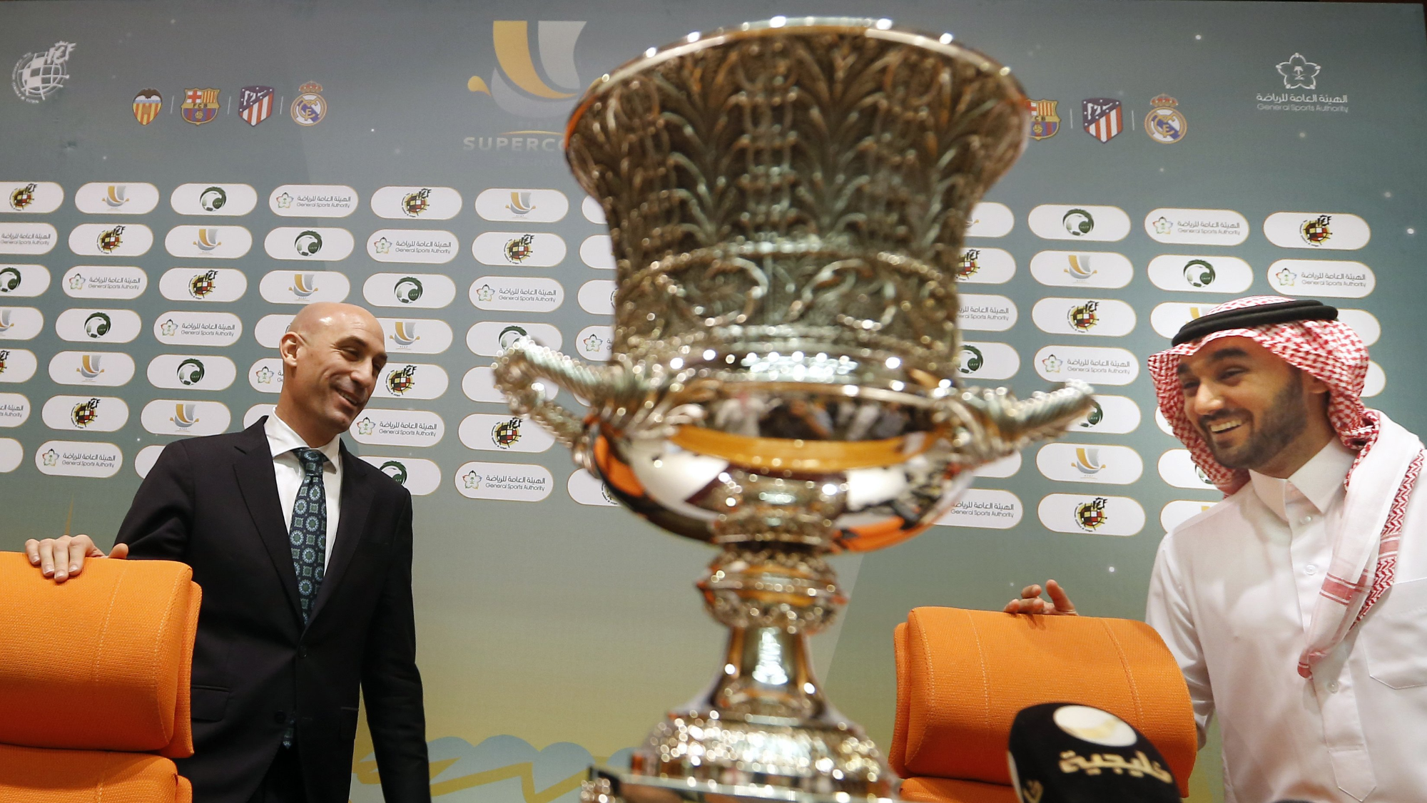 Luis Rubiales, presidente de la RFEF, en la rueda de prensa de la presentación de la Supercopa de España de Yeddah 2020