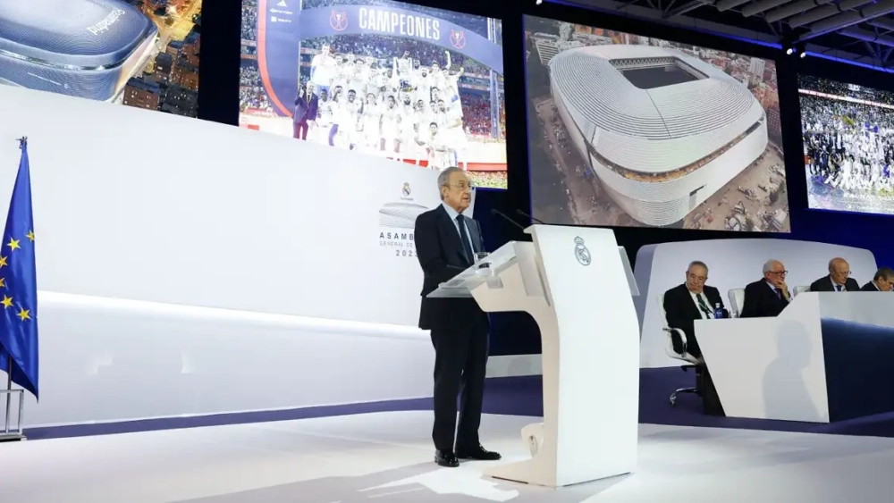 Florentino Pérez en la última asamblea del club.