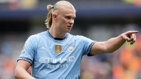 Erling Haaland durante un partido con el Manchester City.