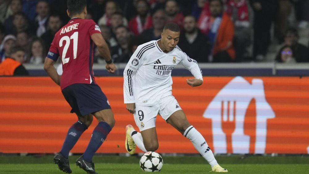 Kylian Mbappé, en un partido de Champions con el Real Madrid.