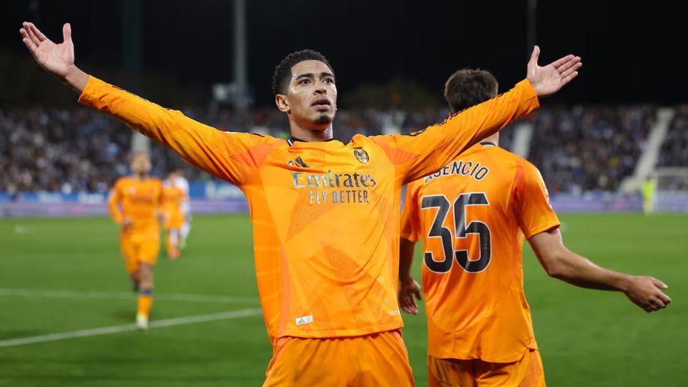 Jude Bellingham, celebrando su gol (el tercero del Madrid) ante el Leganés.