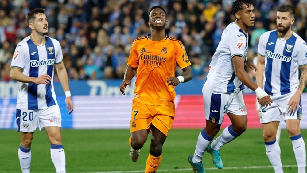 Vinicius, lamentándose por una jugada en el Leganés-Real Madrid que se jugó el domingo en Butarque.