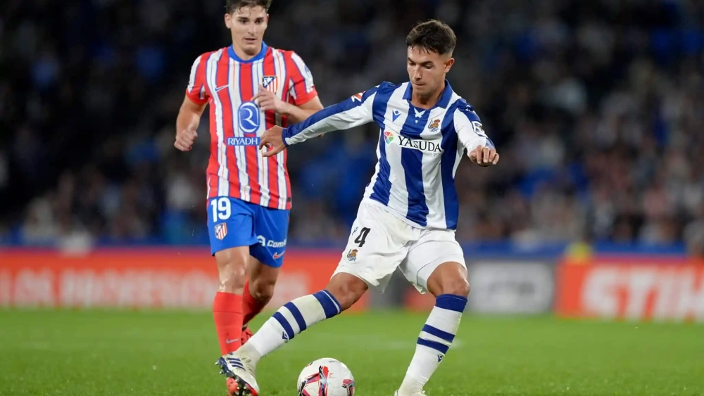 Zubimendi esta temporada frente al Atlético de Madrid