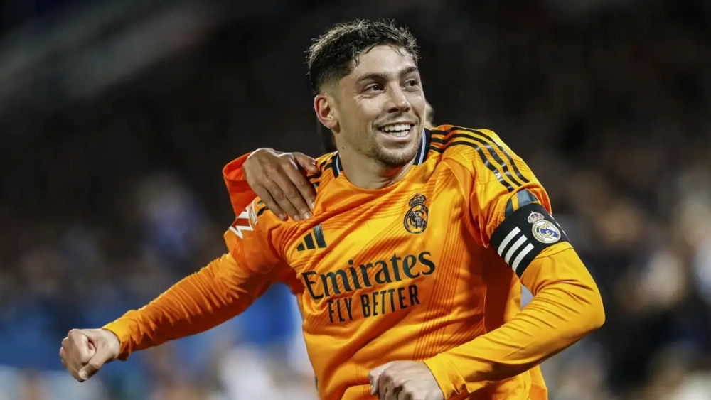 Fede Valverde celebrando su gol en Butarque