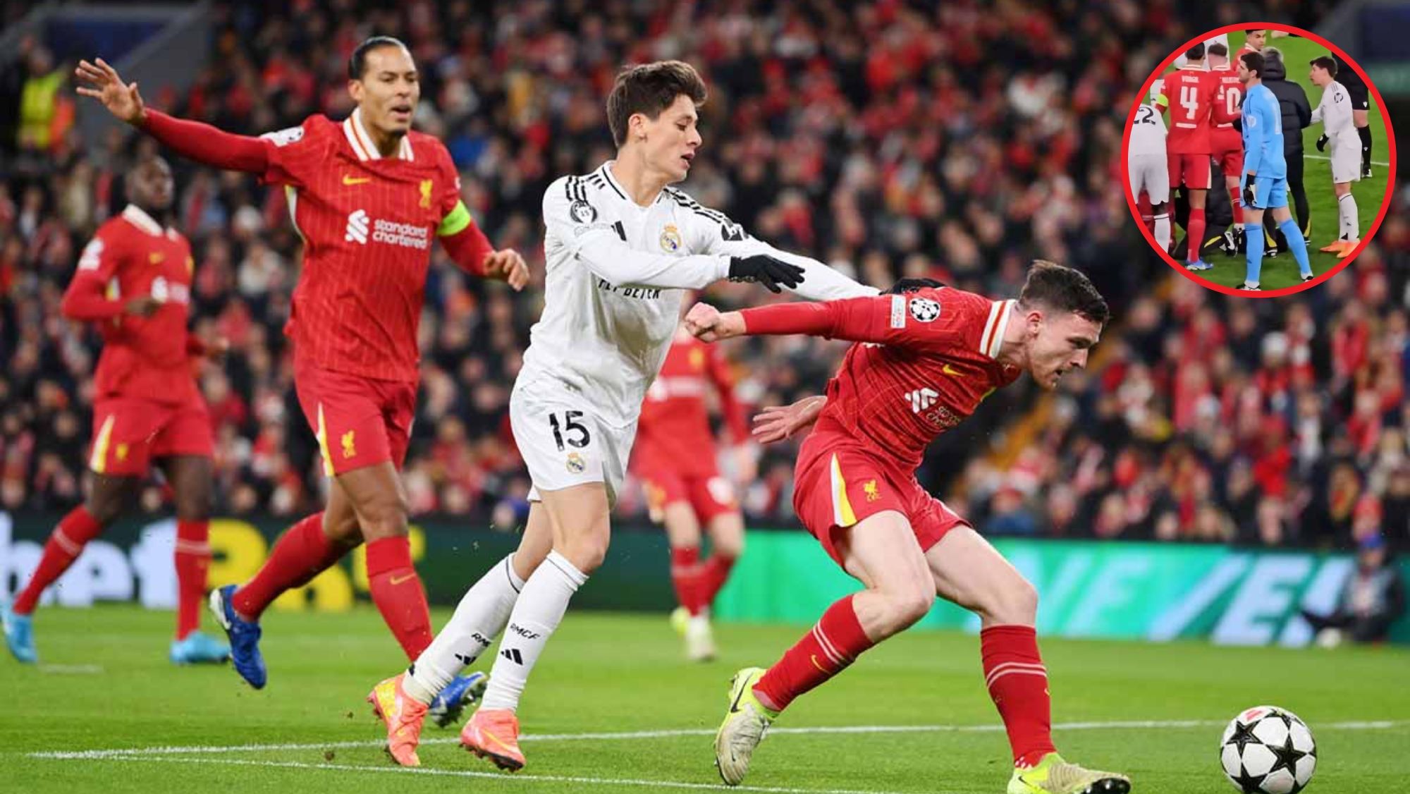 Arda Güler, en una jugada del partido que el Madrid jugó contra el Liverpool este miércoles.