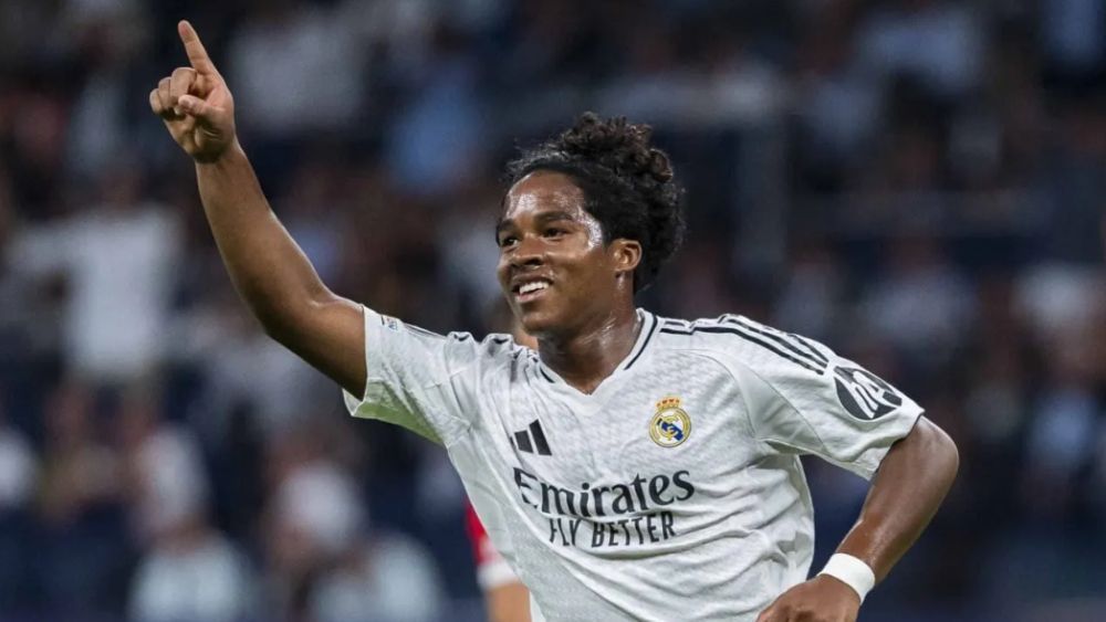 Endrick, celebrando un gol en Champions con el Real Madrid.