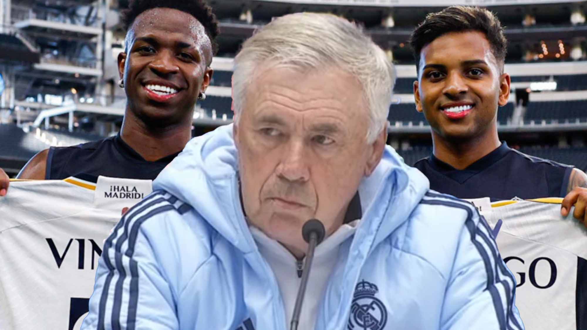 Ancelotti con Vinicius y Rodrygo