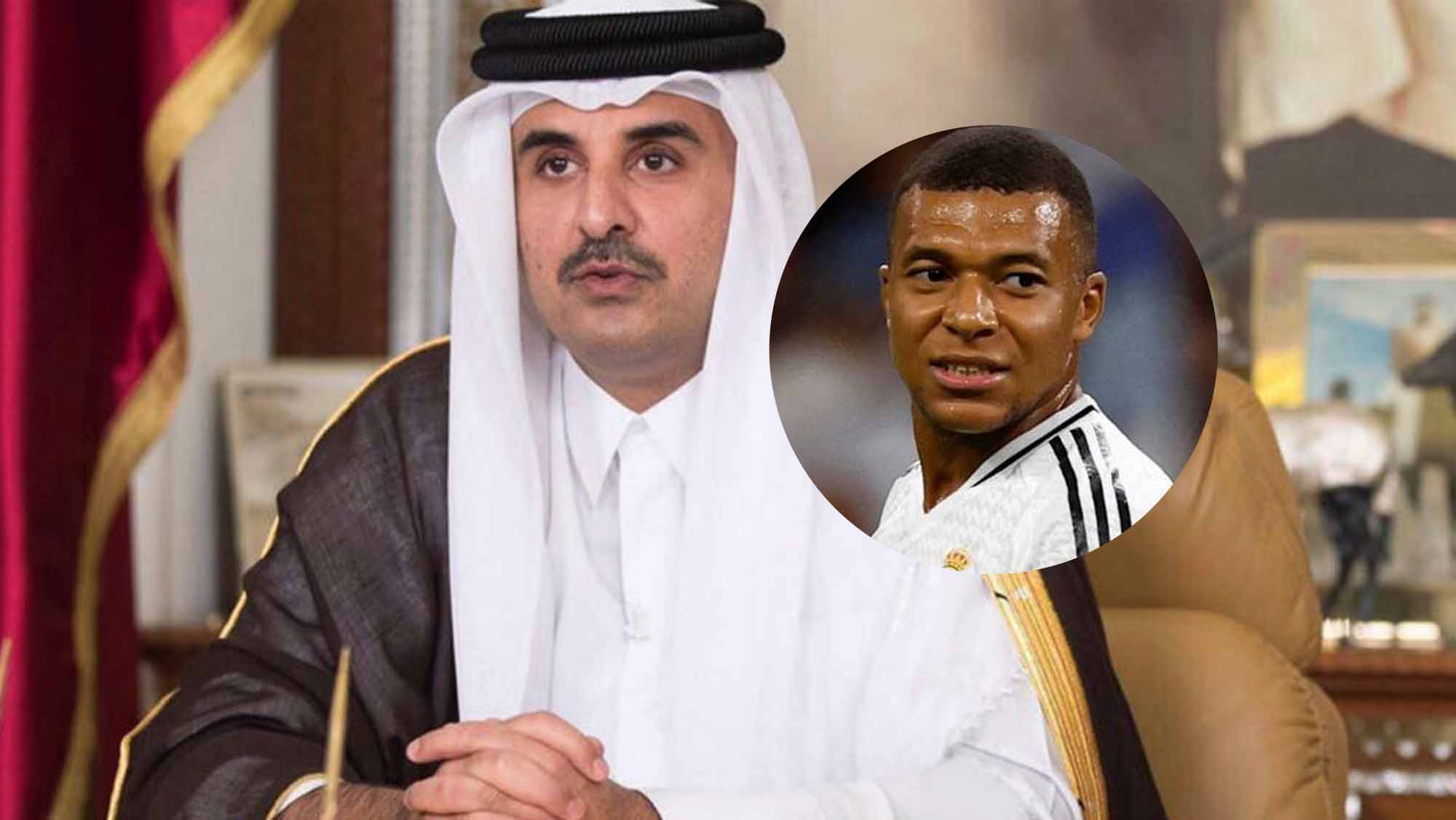 Emir de Qatar con Mbappé a un ladio