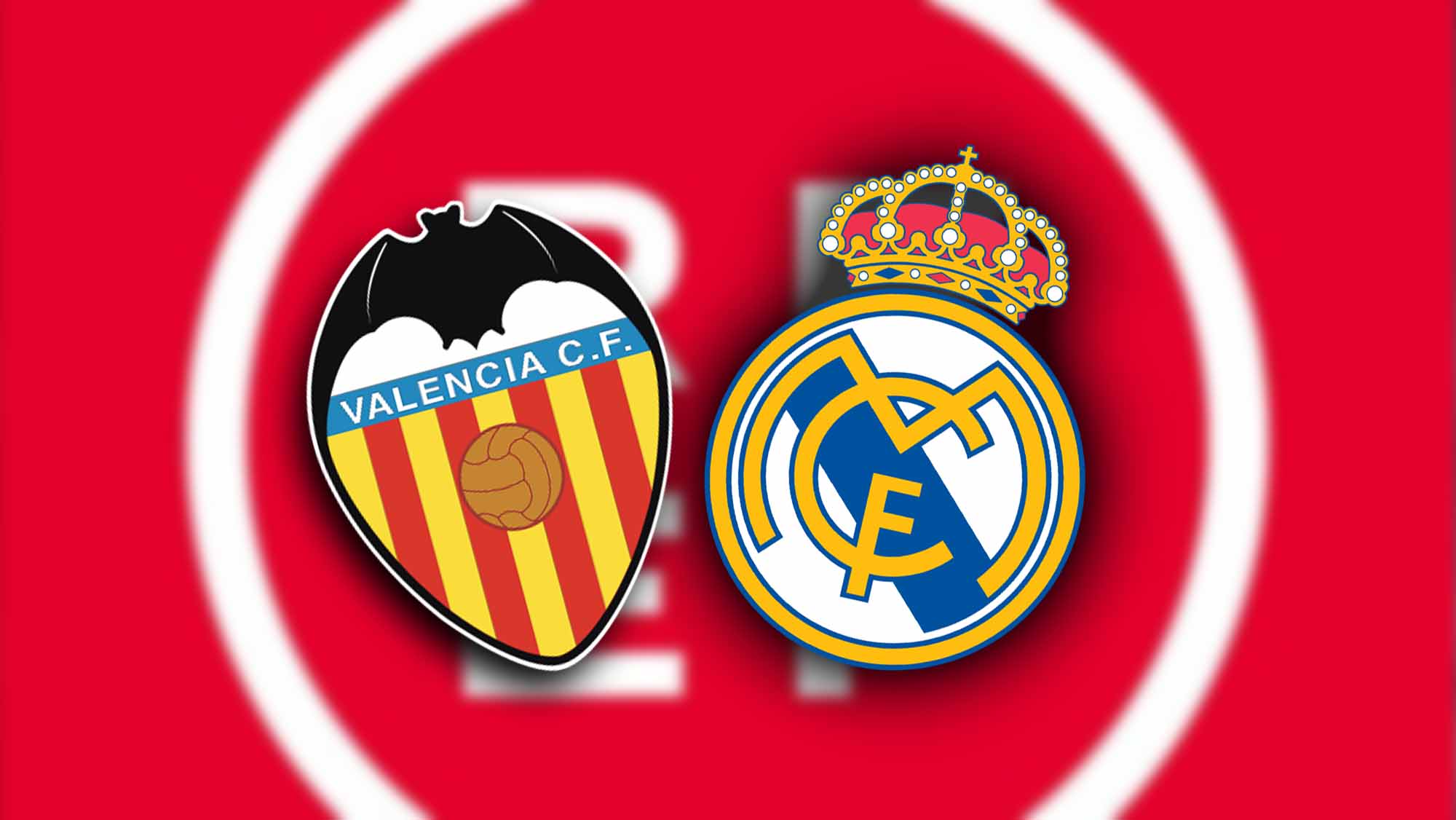 Escudos Valencia y Real Madrid con RFEF de fondo