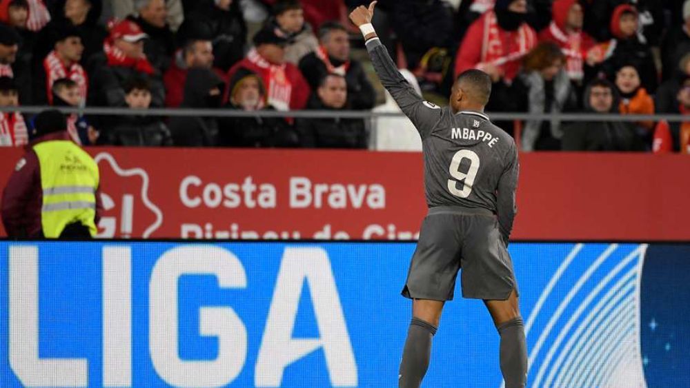 Mbappé celebra el gol que anotó el pasado sábado contra el Girona en la Liga.