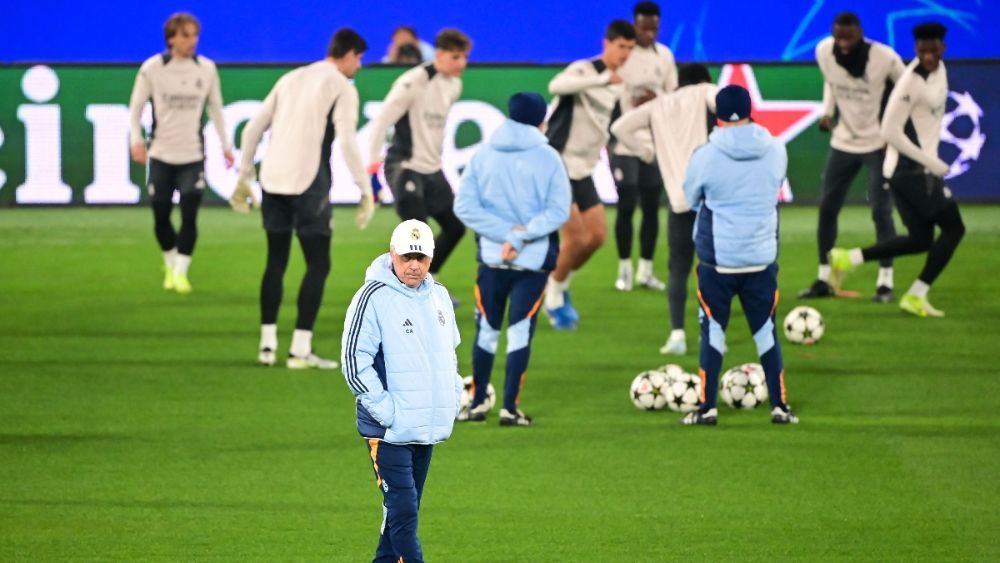 Entrenamiento de este martes del Real Madrid en Bérgamo, en la previa del encuentro de esta noche ante la Atalanta.