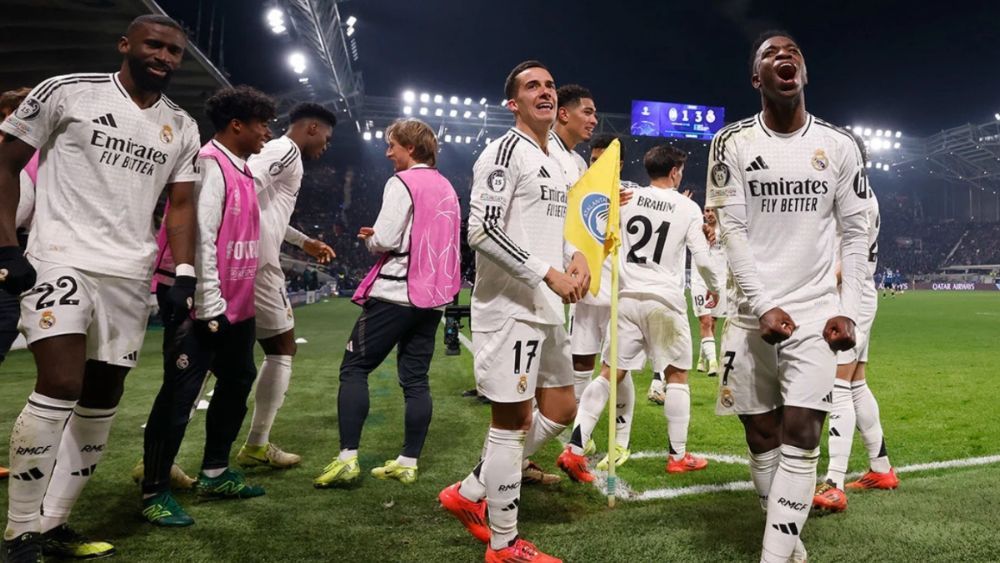 Varios jugadores del Real Madrid, celebrando el gol de Jude Bellingham a la Atalanta.