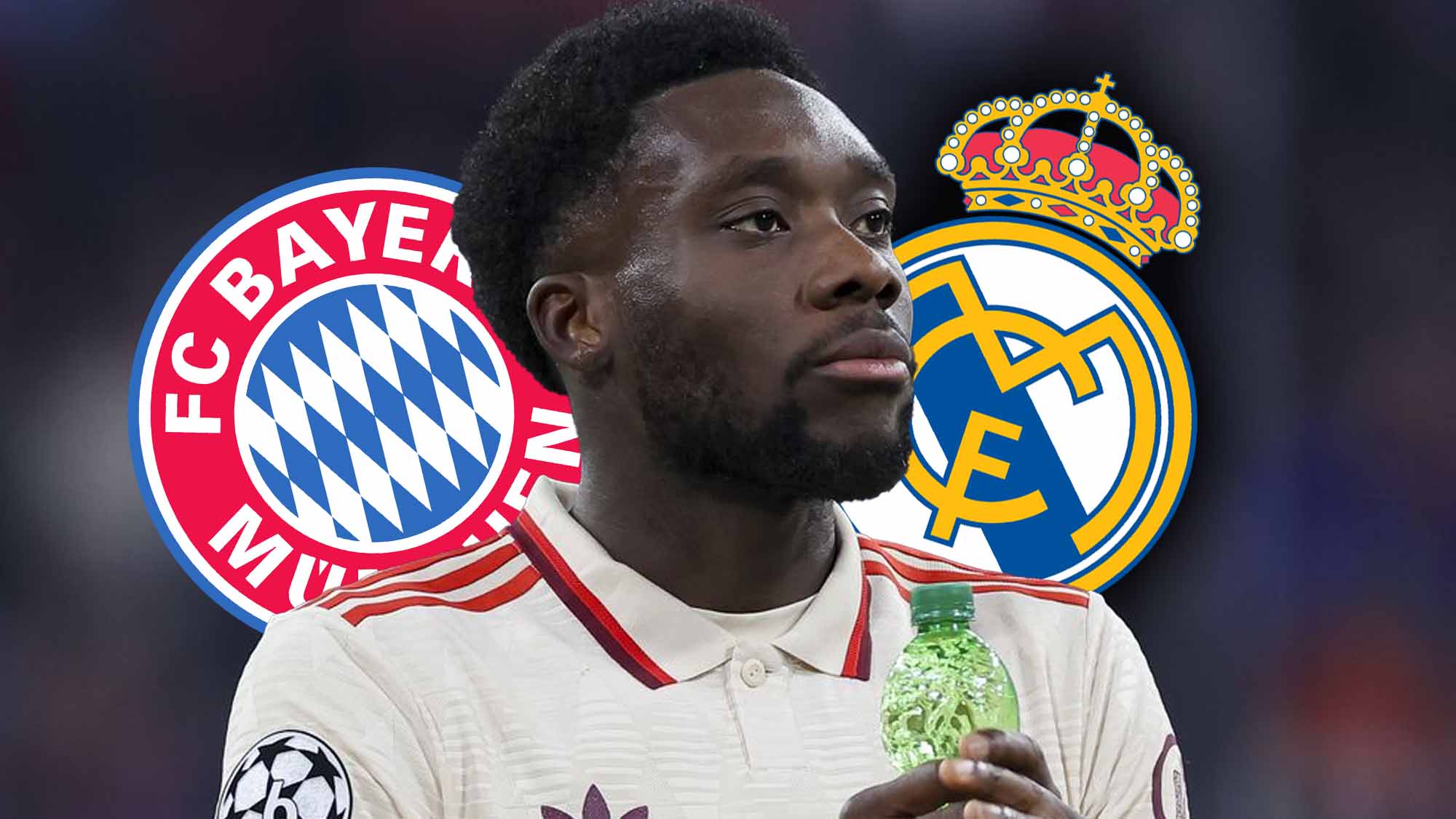 Davies con escudos Real Madrid y Bayern