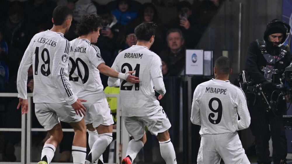 Kylian Mbappé, celebrando su gol ante la Atalanta de este martes.