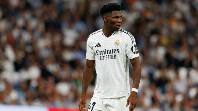 Aurélien Tchouaméni durante un partido con el Real Madrid.