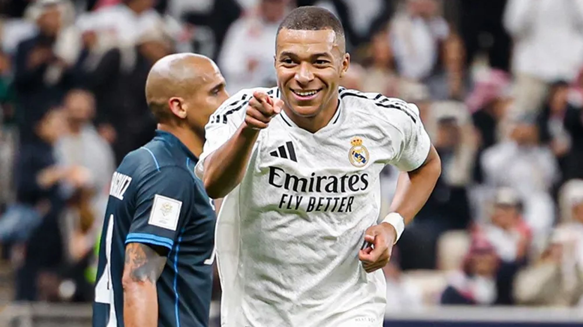 Kylian Mbappé celebrando un gol con el Real Madrid en la Final Intercontinental.