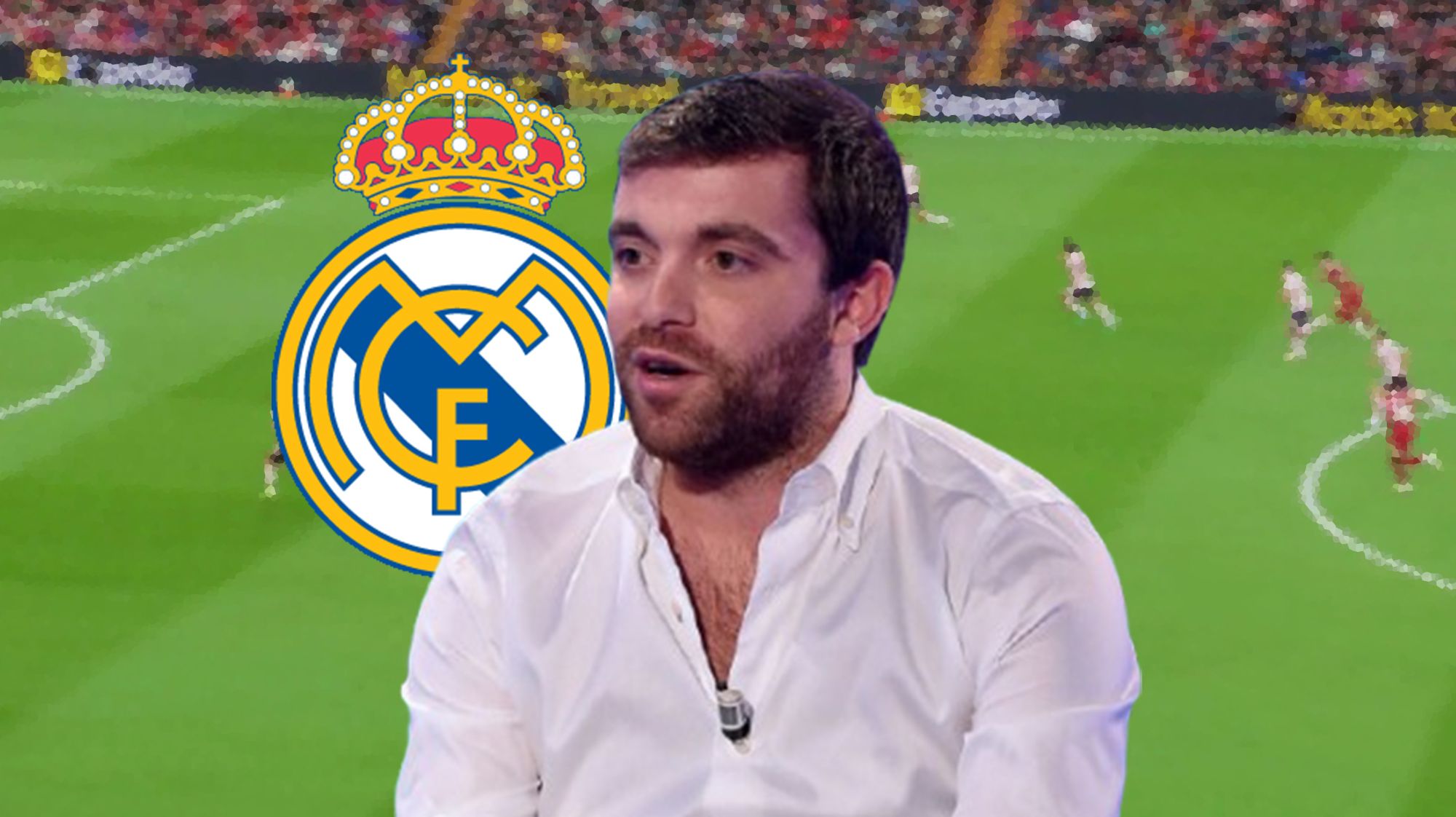 Fabrizio Romano, el escudo del Real Madrid y un partido de la Premier League.