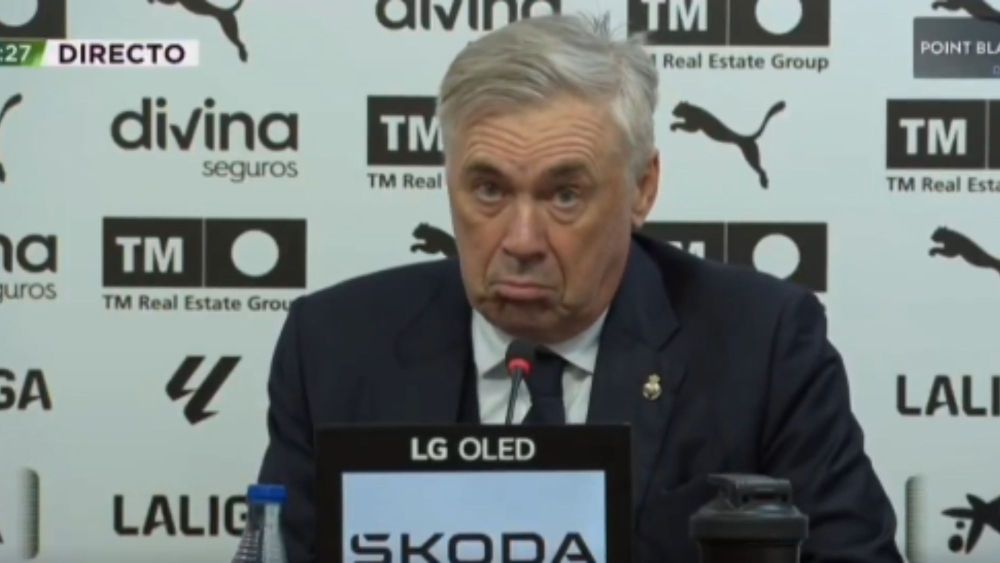 Ancelotti en sala de prensa después de la victoria de su equipo en Mestalla