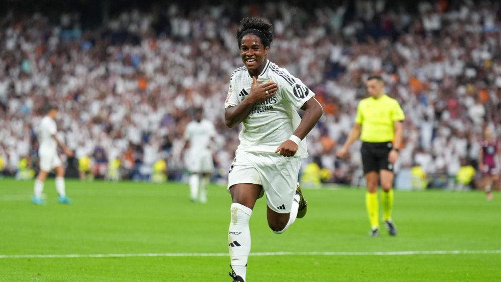 Endrick celebrando un gol en el Bernabéu