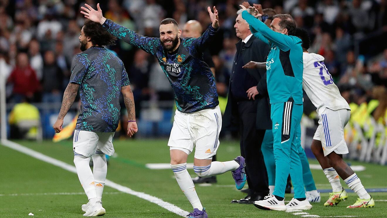 Karim Benzema, celebrando el pase a la final de la Champions