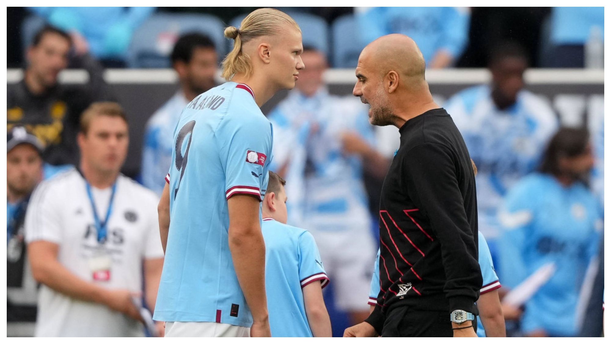 Erling Haaland y Pep Guardiola