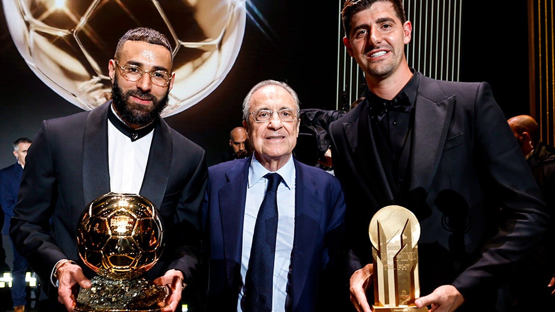 Benzema, Florentino y Courtois en la gala del Balón de Oro