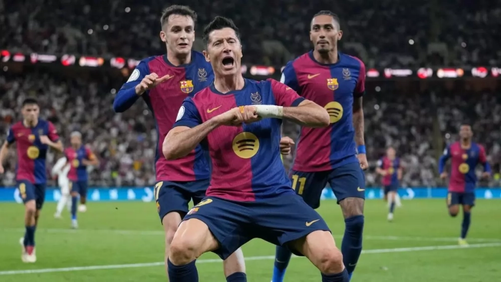 Jugadores del Barça celebrando un gol en la noche de hoy