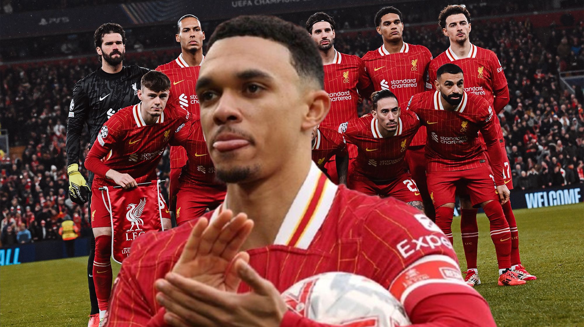 Alexander-Arnold y un once del Liverpool. 