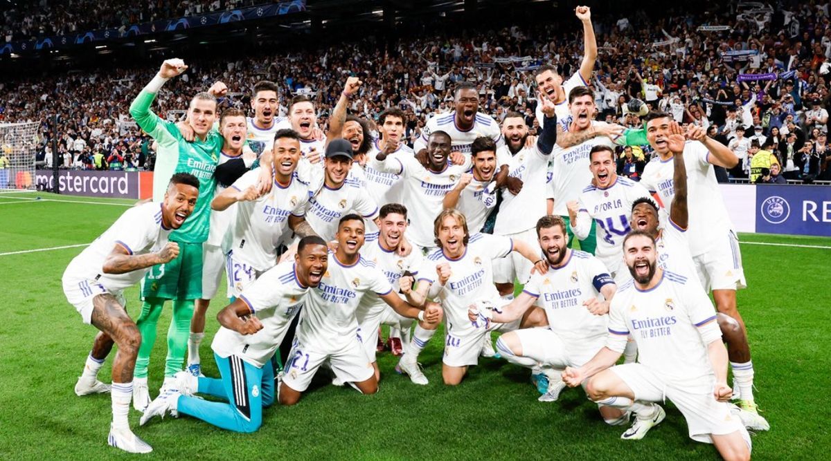 Celebración de la plantilla por el pase a la final de la Champions