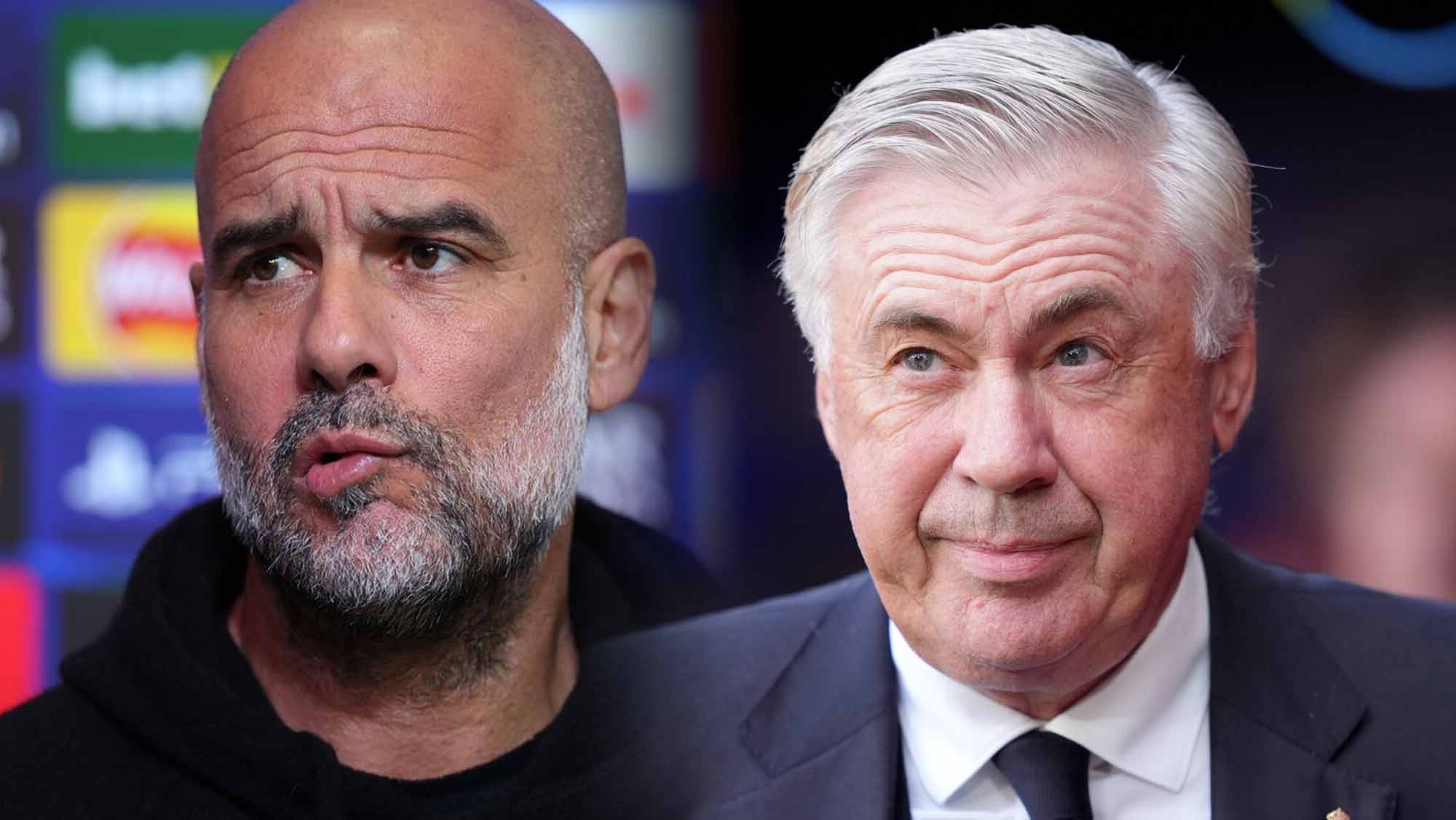 Ancelotti sonriente con Guardiola preocupada