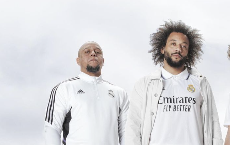 Roberto Carlos y Marcelo en una promoción del Real Madrid