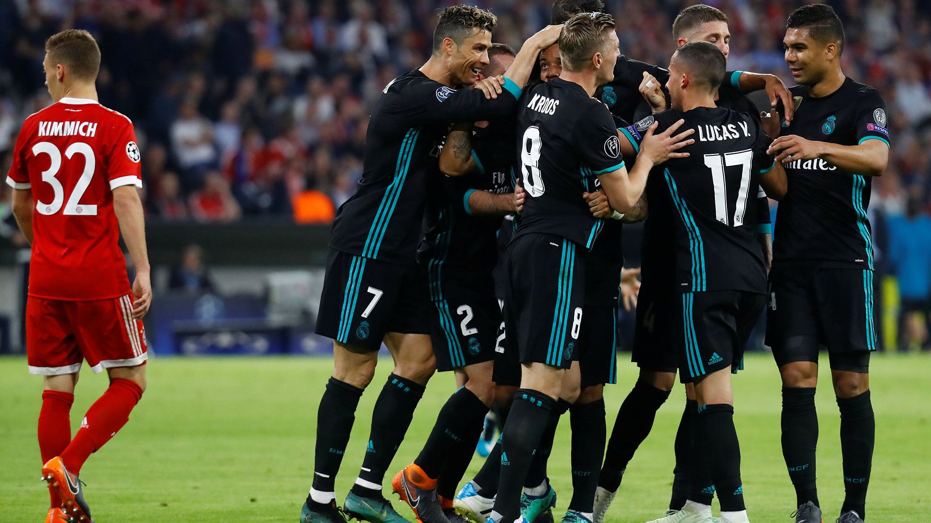 El Real Madrid celebra uno de sus triunfos ante el Bayern de Munich, ex equipo de Mario Götze