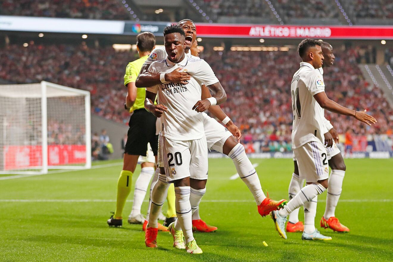 Vinicius celebrando uno de los goles que se anotaron en el Wanda Metropolitano