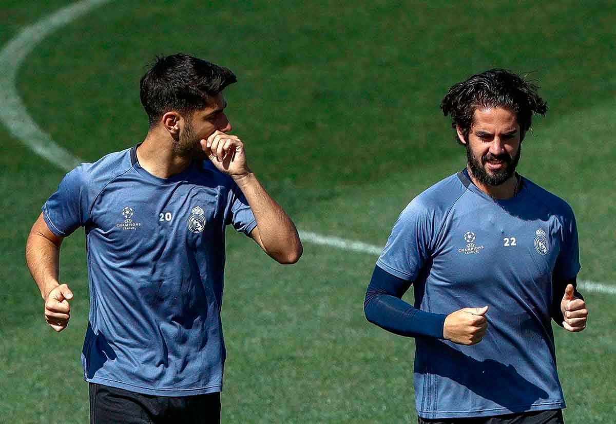 Asensio e Isco, en un entrenamiento de hace unos años del Real Madrid