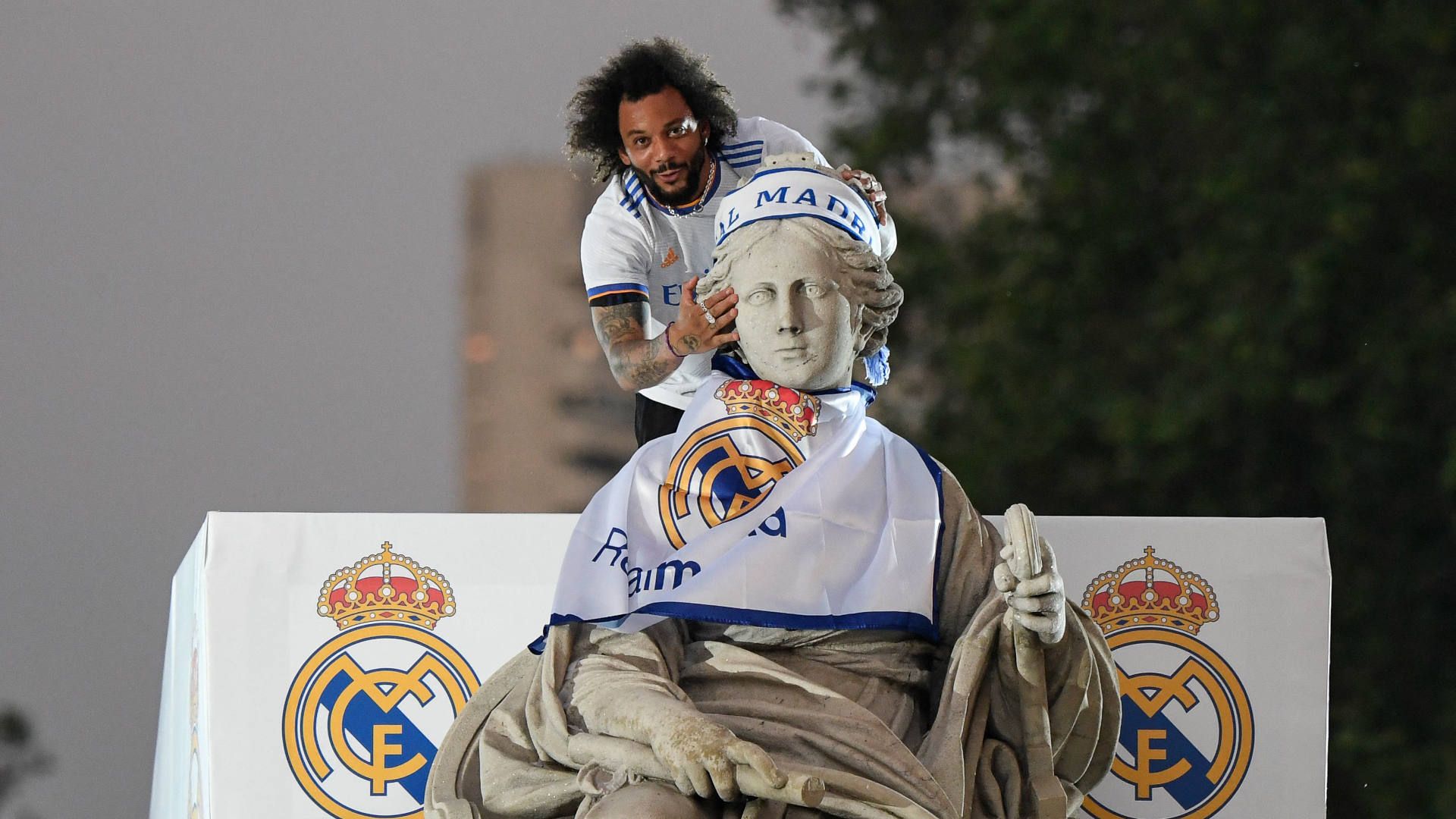 Marcelo en Cibeles, en la celebración de la Decimocuarta del Real Madrid